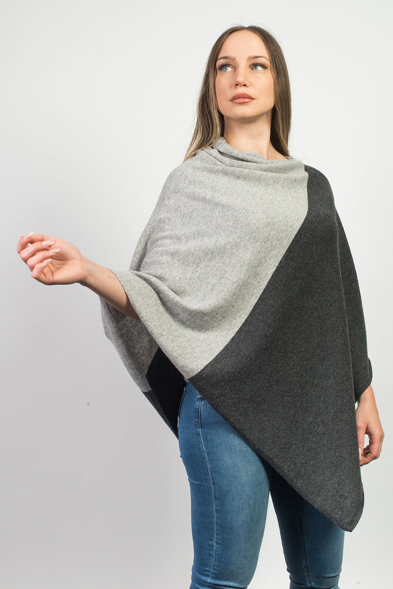 Poncho zweifarbig 100% Kaschmir