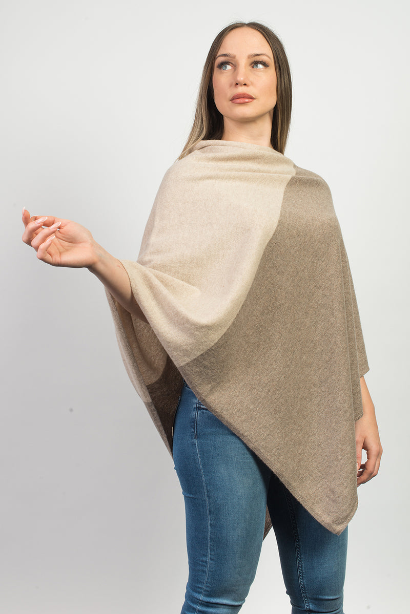 Poncho zweifarbig 100% Kaschmir